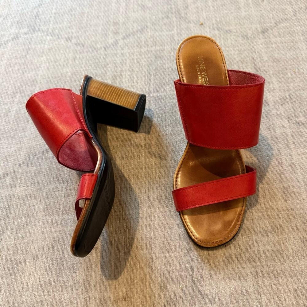 Nine West Citigrl Red Block Heel Mule Sandals Made in Italy 6M